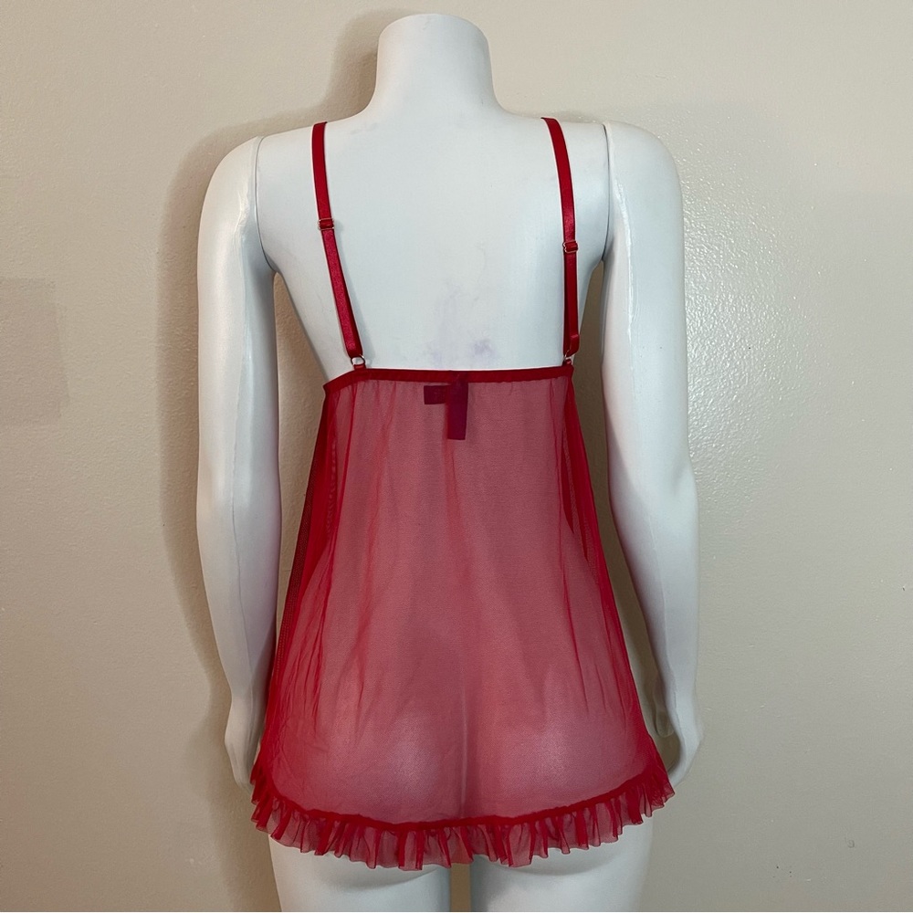 Red lingerie mesh deep plunge babydoll - Picture 5 of 9